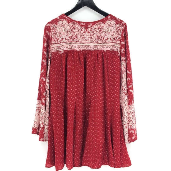 FREE PEOPLE Red Paisley Bell Sleeve Tunic Dress - Picture 5 of 8